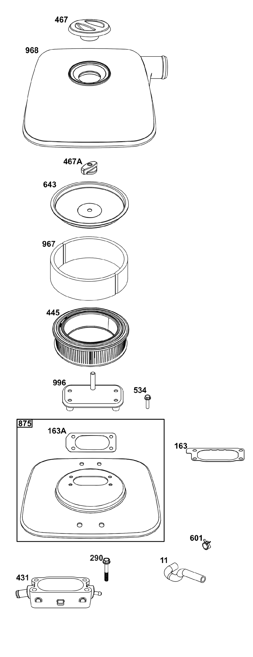 Air Cleaner Group Diagram and Parts List for 54E177-0011-J1  Briggs and Stratton Engine